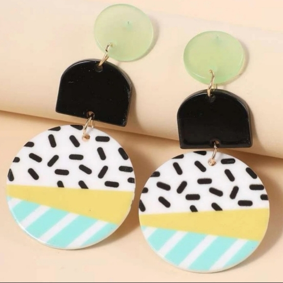 Summer Fun Confetti Retro Geometric Drop Earrings - Picture 1 of 4